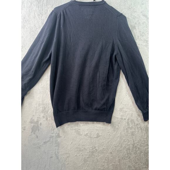 Tommy Hilfiger Men’s Navy Solid Logo V-Neck Sweater – Size M - Picture 2 of 7